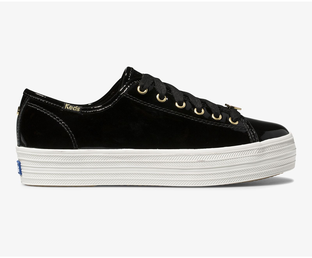 Zapatillas Keds Mujer Negras - Kate Spade New York Triple Kick Patent Cuero - 246-OWMQZR